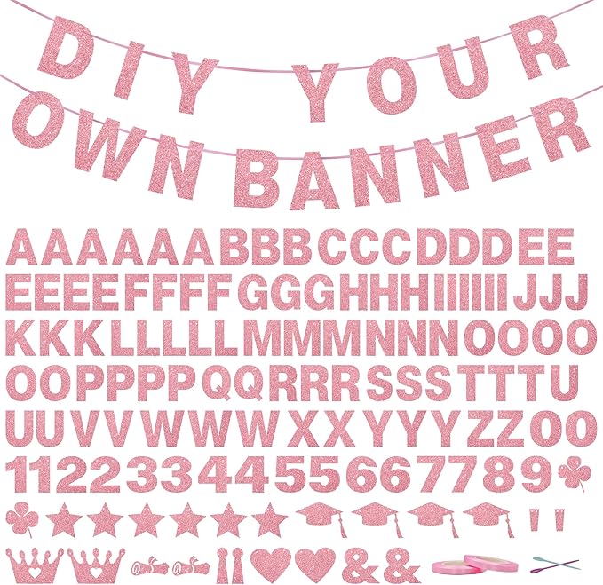 131 PCS Custom Banner Glitter DIY Letter Banners Personalized Banner for Birthday Congratulations Wedding Party Rose Golden Glitter 5-inch