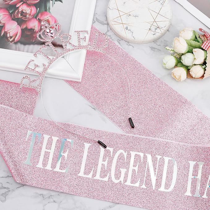 SuPoo Pink Retirement Crown and Sash for Women Retirement Party Decorations Retired Headband Tiara The Legend Has Retired Sash Elegant Rhinestone Headband Retirement Gifts Party Supplies