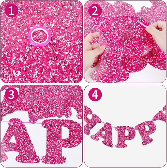 Glitter Rose Red Happy Birthday Banner Birthday Party Decorations Sign Garland Bunting Banner for Wall Decor Party Background for Kids Boys Girls Adults