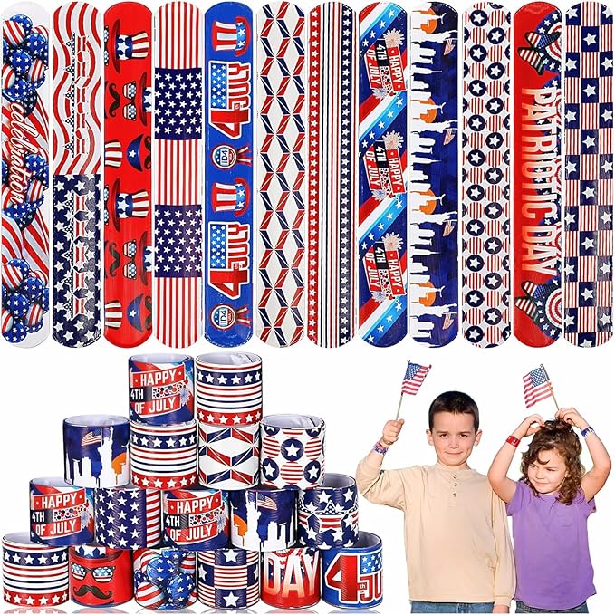 36 Pcs 4th of July Slap Bracelets Bulk Snap Bracelet Party Supplies Favors Classroom Prizes Exchanging Gifts