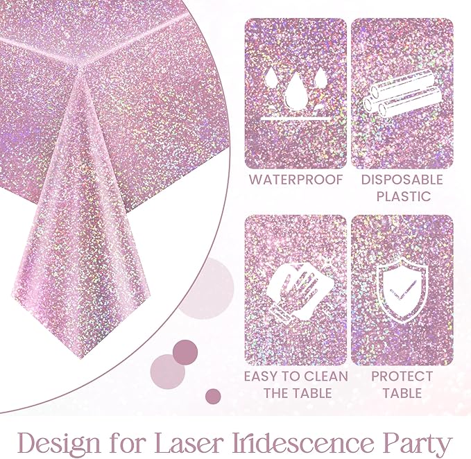 Pink & PalePink Holographic Tablecloth 40" x 108" Hot Pink Party Decoration Birthday Party Table Decor Iridescence Plastic Table Cloth for Baby Shower Bachelorette Party Supplies