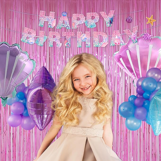 Pink Foil Fringe Curtains Tinsel Backdrop, Melsan 3.2 x 8 ft Metallic Tinsel Curtains Party Decorations for Baby Shower, Princess Themed Birthday Party Backdrop - Pack of 2