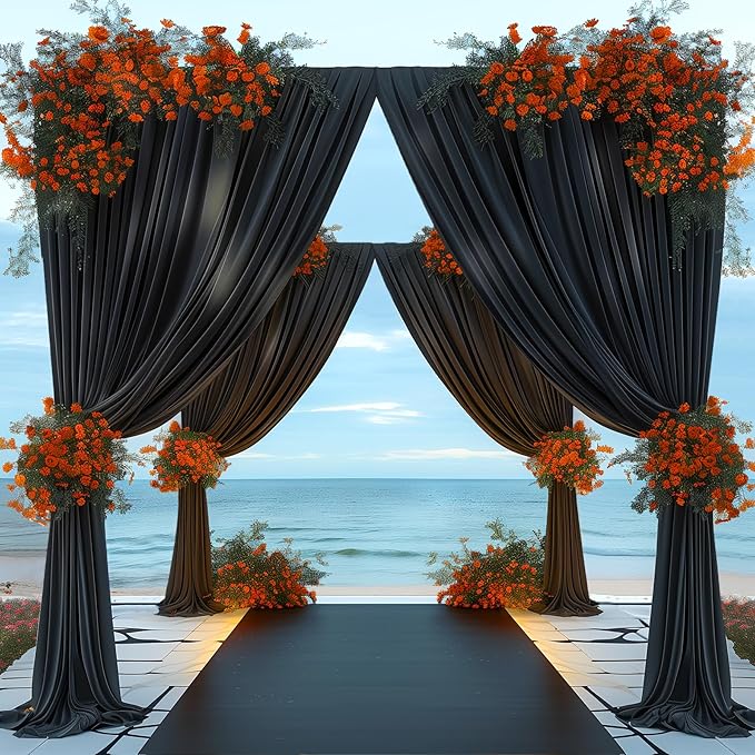 8x10FT Black Backdrop Curtains for Wedding Parties, Wrinkle Free Polyester Photo Backdrop Drapes for Graduation Photography Baby Shower Birthday Stage Background Stand Decorations 4x10ft,2 Panels