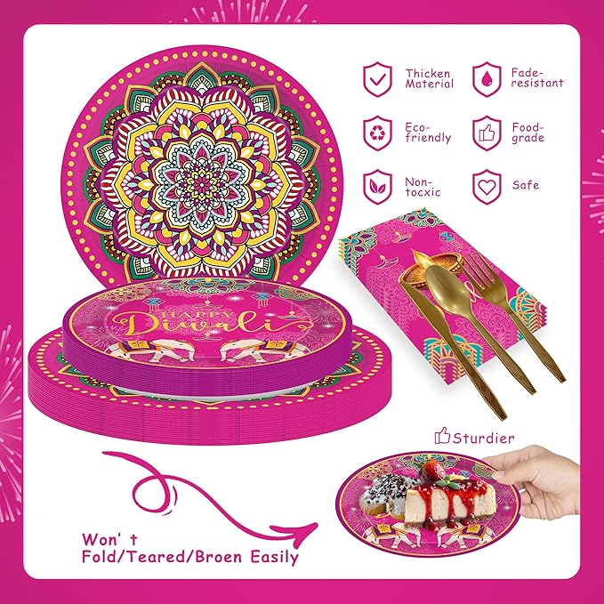 168pcs Happy Diwali Plates Napkins India Festival of Lights Disposable Cups Tableware Set Diwali Party Supplies for Festival of Lights Party Boys Girl Birthday Decorations Serve 24