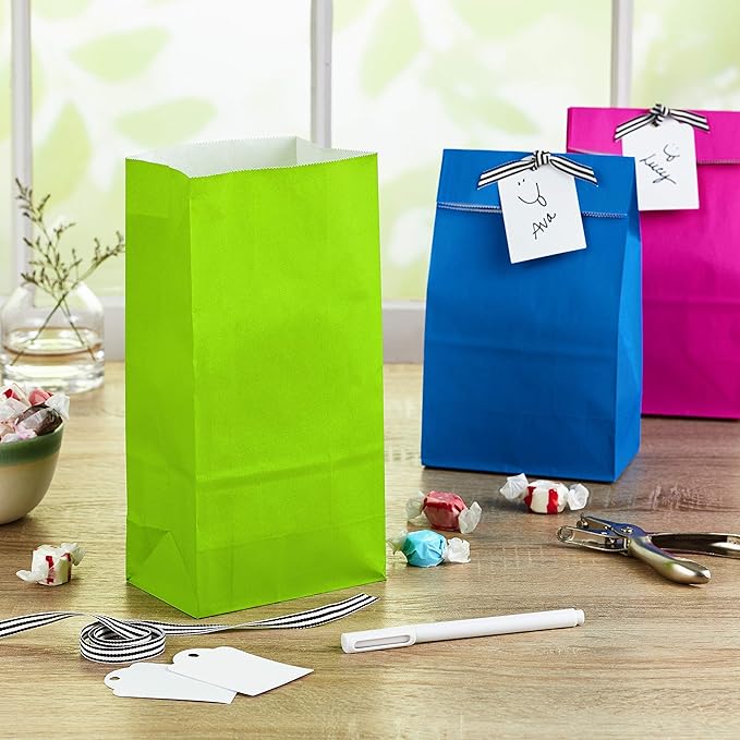 Hallmark Solid Color Party Favor and Wrapped Treat Bags (30 Ct., 5 Each of Blue, Red, Green, Yellow, Orange, Pink) for Birthdays, Baby Showers, Kids Crafts and Activities, May Day, Care Packages