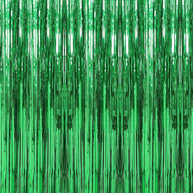 6 Pack Green Foil Fringe Curtains Streamers Party Decorations 3.3 x 8.2 ft, Tinsel Curtain Fringe Backdrop for Parties, Door Fringe Birthday Streamers, Photo Booth Backdrops, Party Decor