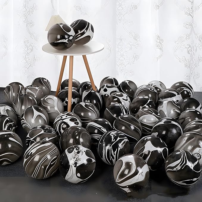 Black Tie Dye Balloons 30PCS 12 Inch Agate Marble Latex Swirl Balloons For Tie Dye Birthday Party Supplies,Candyland,Bachelorette,Fun Hippie Party Decorations