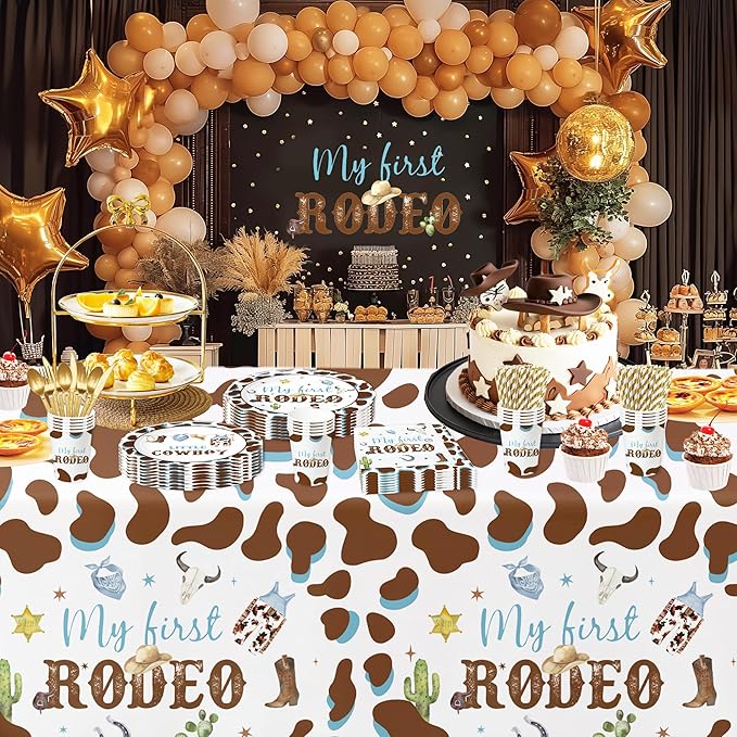 My First Rodeo Birthday Party Supplies Boy - Western Cowboy 1st Birthday Party Tableware, Paper Plate, Cup, Napkin, Disposable Cutlery, Wild West First Table Decorations | Serve 24