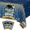 Staraise 3 Pcs Graduation Tablecloth for Graduation Decorations 2026 - Plastic Blue and Gold Congrats Grad Table Cloth,Disposable Graduations Table Cover for 2026 Grad Party Decorations,51.2x86.6inch