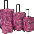 Rockland Fashion Softside 4 Piece Luggage Set, Expandable, (14" Tote/19"/24"/28"), Pink Bandana