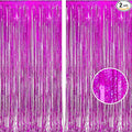 BRAVESHINE Hot Pink Tinsel Foil Fringe Curtains - 2Pcs 3.2x8.2ft Metallic Party Streamers Backdrop for Valentines Girl Birthdays Bridal Shower Bachelorette Engagement Hawaiian Luau Party Decorations