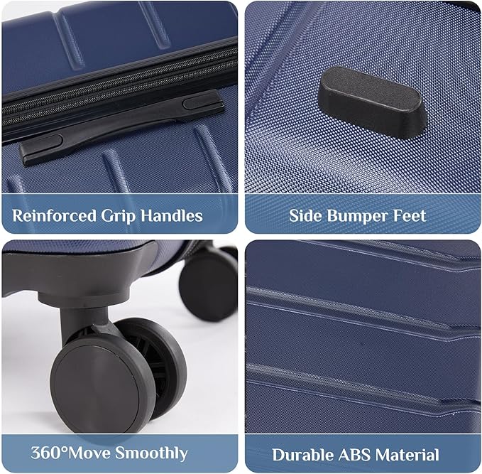OLIXIS 3-Piece Luggage Set, Carry On Suitcases with Spinner Wheels, Expandable Travel Luggage with TSA Approved Lock & ABS Hard Shell, Blue(20/24/28 Inch)