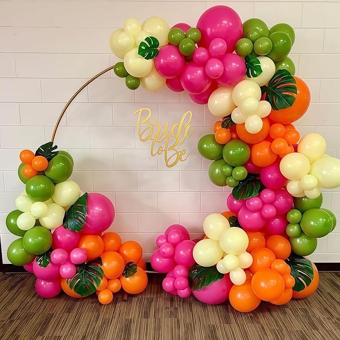 Tropical Hawaiian Balloons Arch Garland Kit, Olive Green and Hot Pink Orange Gold Balloons for Kids Hawaii Summer Beach Luau Aloha Pool Birthday Flamingo Baby Shower Party Decorations Supplies