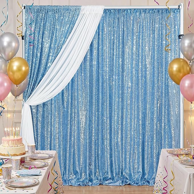 B-COOL Baby Blue Sequin Backdrop Curtains 2 Packs 5ftx8ft Baby Shower Sparkle Backdrop Fabric Glitter Background Drapes for Party Baby Shower Birthday Decoration