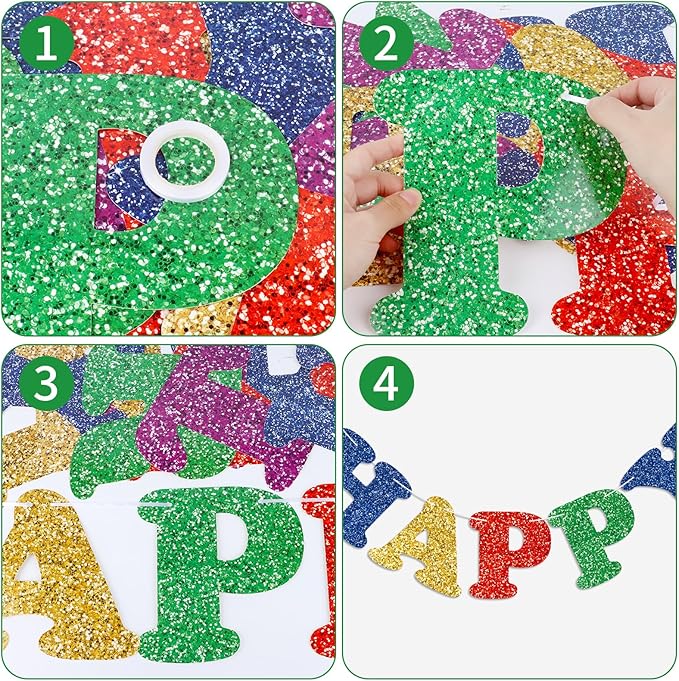 Glitter Colorful Happy Birthday Banner Birthday Party Decorations Sign Garland Bunting Banner for Wall Decor Party Background for Kids Boys Girls Adults