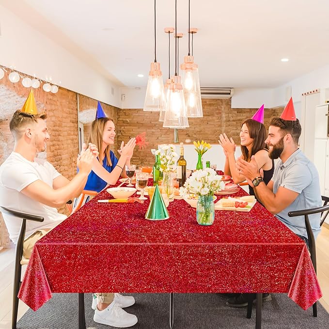 1 pcs Red Holographic Laser Tablecloths for Parties 40" x 108" Table Cloth Iridescence Shining Table Decoration For Valentines Galentines Day Princess Graduation Christmas Birthday Party Supplies