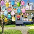 Rtteri 30 Pcs Easter Egg Outdoor Hanging Ornaments Colorful Double Sided Printing Tree Ornament Plastic Easter Egg Hanging Ornament for Porch Tree Yard Lawn Party