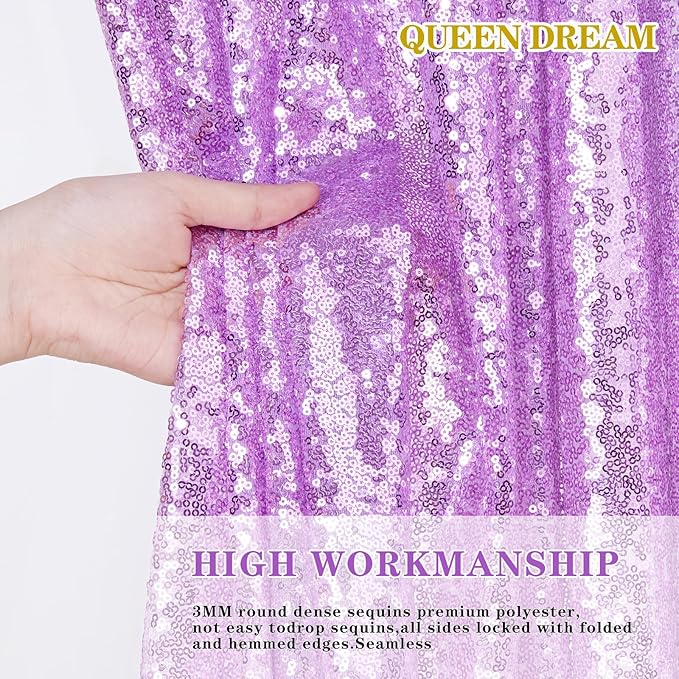 12ftx8ft Lavender Backdrop Curtains for Parties - Light Purple Sequin Photo Background Drapes for Baby Shower Wedding Birthday Glitter Fabric Decor 6 Panels 2ftx8ft