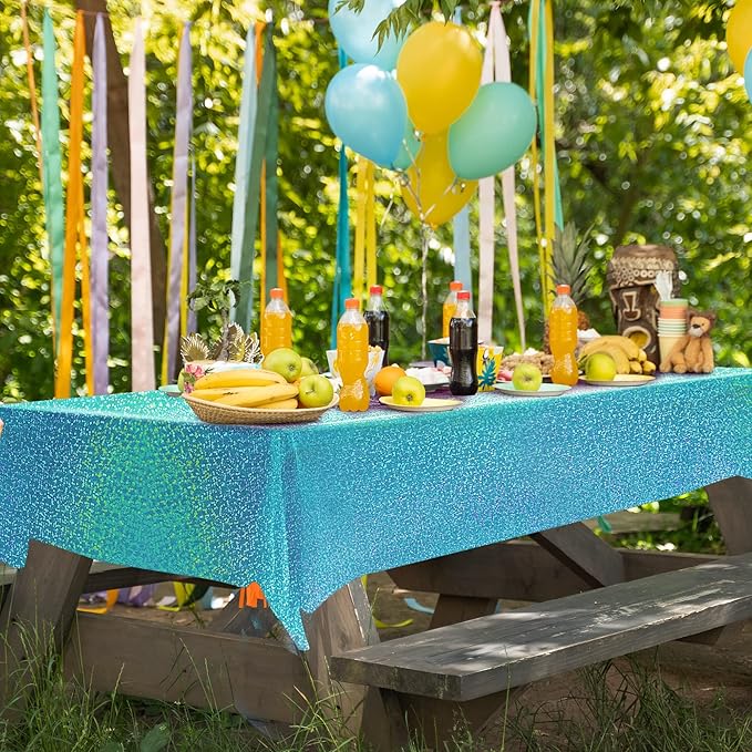 2 pcs Light Blue Holographic Plastic Tablecloths Laser Table Covers 40" x 108" Foil Disposable Table Cloths for Party Birthday Wedding Christmas Holiday Party Decorations