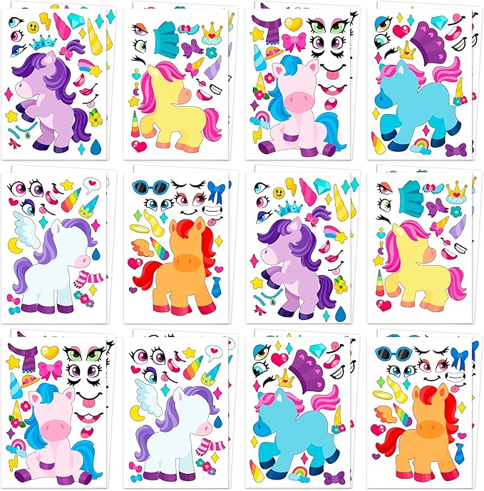 JOYIN 24 Sheets 9"x6" Make a face Stickers for Kids, Make Your Own Monster Unicorn Stickers, Party Favors Kids Crafts, Goodie Bags Stuffers Classroom Activities