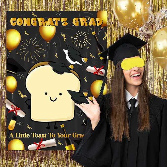 Pin The Cap On The Toast Game Class of 2026 Graduation Congrats Grad Poster with 24 Pcs Stickers Fun Activity Party Decorations Supplies for Kindergarten Senior High School College Students