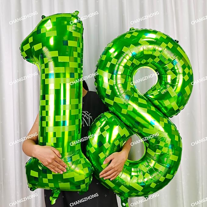 40 inch giant Green pixel miner game number 5 balloon Large mining theme foil balloon 0-9 Suitable for pixel game parties children's birthdays party anniversary celebrations baby shower decoration