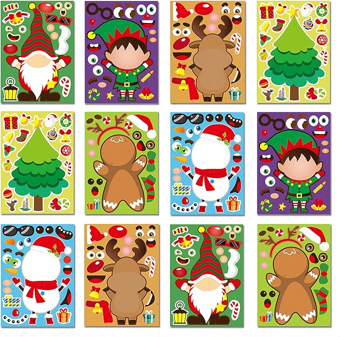 24 Sheets Christmas Stickers Christmas Gifts for Kids Make Your Own Holiday Christmas Stickers for Boys Girls Christmas Party Favors Children Christmas Presents