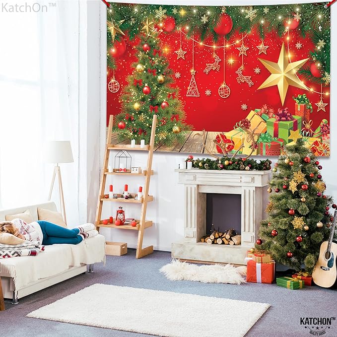 KatchOn, XtraLarge Christmas Banner - 72x44 Inch, Red, Cloth Fabric, Includes Red Ribbon Roll - 20 Feet, Perfect for Christmas Decorations & Photography