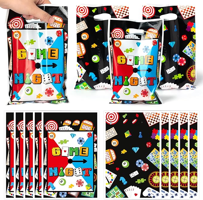 G1ngtar 50Pcs Family Game Night Party Favor Bags - Gaming On Video Game Goodie Candy Treat Gifts Waterproof Plastic Bags for Kids Birthday Party Decoration Supplies