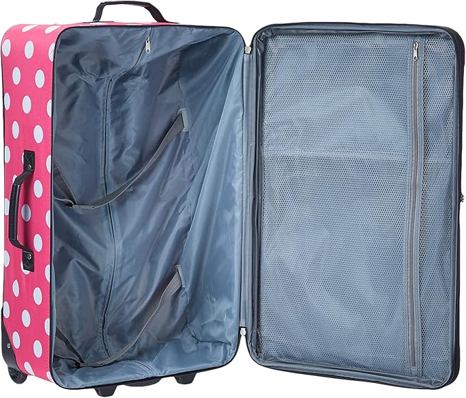 Rockland Polka Softside Upright Luggage Set, Expandable, Lightweight, Pink Dots, 4-Piece (14/19/24/28)