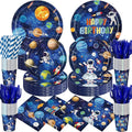 450 Pcs Space Birthday Tableware Set Decorations, Solar System Paper Plates Napkins Cups Cutlery Straws for Astronaut Theme Birthday Baby Shower Party Supplies, Serves 50