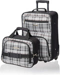 Rockland Fashion Softside 2 Piece Luggage Set, Expandable, (14" Tote/19" Upright), Black Cross