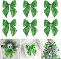 AIMUDI Lime Green Glitter Wired Ribbon Bows with Twist Tie 5.5" Premade Metallic Christmas Bows for Gift Wrapping, Wreath, Garland, Holiday Crafts Party Home Outdoor Christmas Tree Decorations, 12 PCs