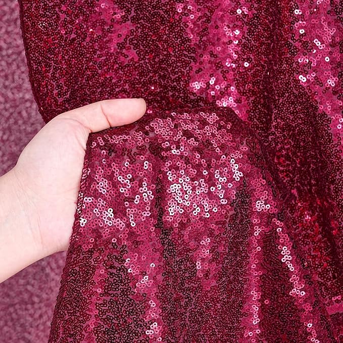 B-COOL Burgundy Sequin Backdrop Curtains 2 Packs 2ftx8ft Sparkle Backdrop Fabric Glitter Backdrop for Party Ceremony Wedding Birthday Decoration