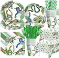 Snake Party Decorations - Reptile Theme Snake Birthday Party Supplies, Paper Plate, Cup, Napkin, Cutlery, Tablecloth, Jungle Swamp Camping Wilderness Snake Theme Party Tableware | Serve 24