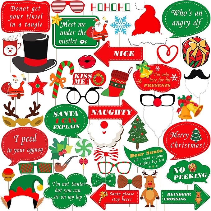KatchOn, Christmas Photo Booth Props - Pack of 47, Little DIY | Christmas Decorations Indoor, Outdoor | Party Photo Props, Selfie Prop | Merry Xmas Party Prop with Pose Signs for Decorations