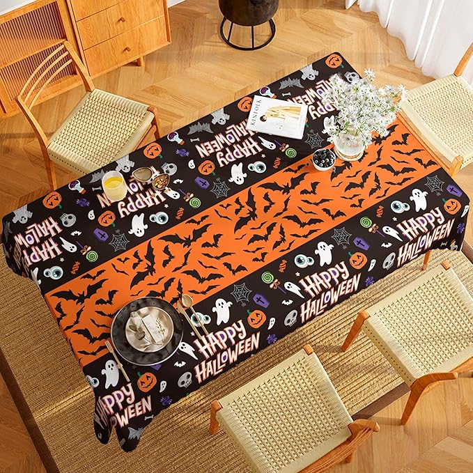 OHOME Halloween Decorations - 2 Pack Plastic Tablecloth for Halloween Party Decorations | Skeletons Bats Ghosts Pumpkin Table Decor for Outdoor Indoor Party Favors Supplies Backdrop Banner