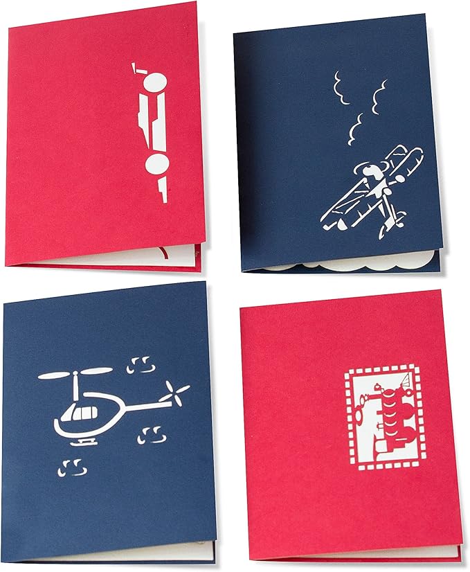 Pop Up Cards Set for Kids. Boys Will Love These 3D Christmas or Happy Birthday Cards (4 Pack)