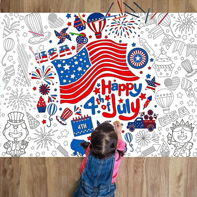 ZOIIWA 4th of July Coloring Poster Giant Coloring Poster Large American Independence Day Coloring Tablecloth Jumbo Coloring Books Classroom Home Birthday Party Supplies Favor 31.4 x 43.3 in