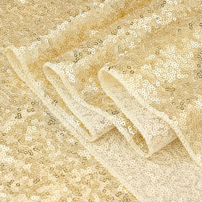 B-COOL Light Gold Sequin Backdrop Curtains 2 Packs 2ftx8ft Sparkle Backdrop Fabric Glitter Backdrop for Party Ceremony Wedding Birthday Decoration