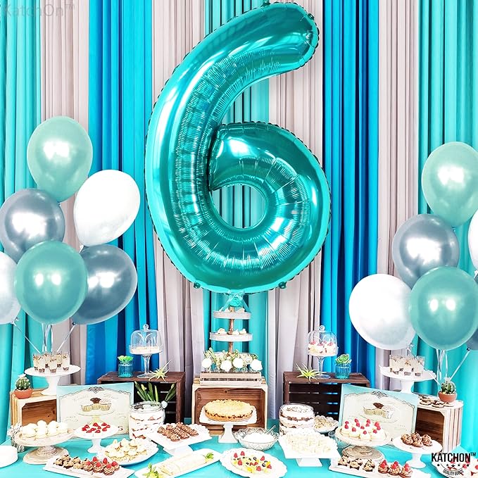 KatchOn, Giant Teal Blue Number 6 Balloon - 40 Inch | 6th Birthday Balloon for 6th Birthday Decorations | 6 Balloons for Birthday | Number Balloons for Anniversary Decorations