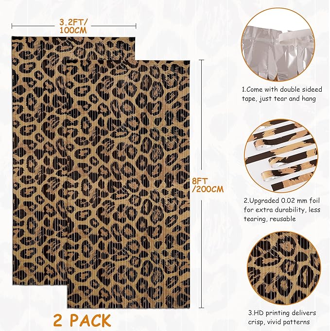 2 Pack Cheetah Backdrop Party Decorations Leopard Print Fringe Backdrop Foil Fringe Birthday Decorations for Wild Party Decor for Birthday, Bachelorette Photo Booth