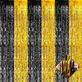 4 Pack 3.2Ft x 9.8Ft Black Gold Foil Fringe Curtain Backdrop, Metallic Tinsel Foil Fringe Streamers Curtains Background for Photo Booth, Birthday, Wedding, Graduation Party Decoration