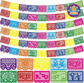 6 PCS Cinco De Mayo Banner, 110FT Colorful Fiesta Party Decorations, Plastic Hanging Papel Picado Mexican Banner for Dia De Los Muertos Decorations Day of Dead Altar Kit Fiesta Decor Party Favor