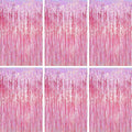 3.3 x 6.6 ft Foil Fringe Backdrop Curtains, Tinsel Streamers Party Decorations, Fringe Backdrop for Birthday, Baby Shower, Gender Reveal, Graduation (6, Pink)