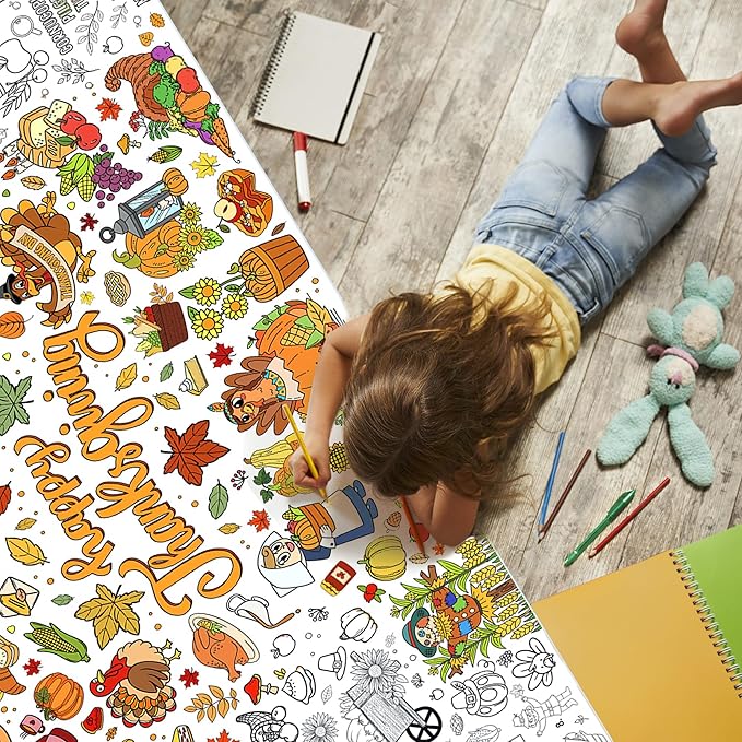 BCCSNNM Thanksgiving Giant Coloring Poster,Thanksgiving Crafts Paper Tablecloth DIY Drawing Blank Tablecover for Home Activity Party Supplies 31.5 x 72 Inch
