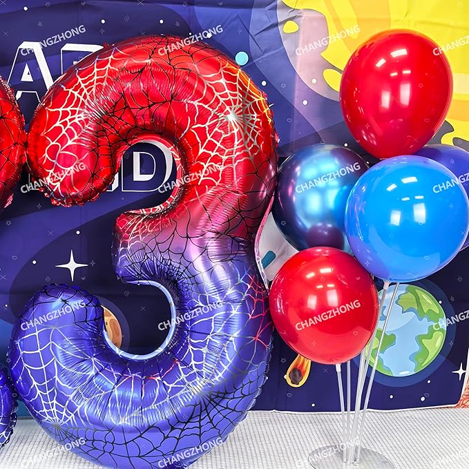 40 Inch Red and Blue Spider Theme Large Number 1 Balloon Giant Foil Birthday Balloons for Spider Theme Party Boy or Girl 1 th Birthday Wedding Anniversary Baby Shower Party Decorations