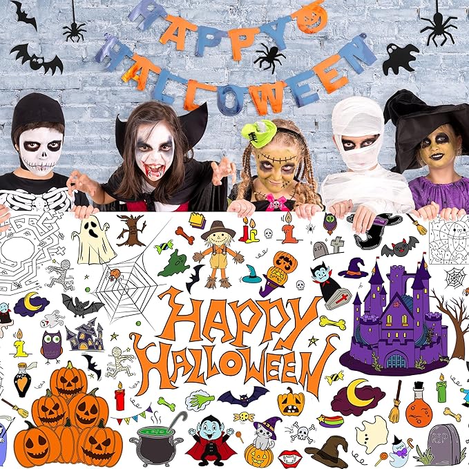 Halloween Giant Coloring Poster 30 x 72 Inches Large Coloring Halloween Activity Drawing Paper for Kids School Home Party Supplies Decoration