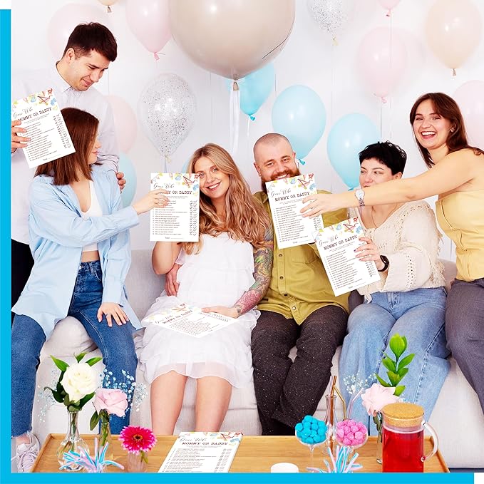 55PCS Baby Shower Games, Guess Who Mommy or Daddy Game Cards Fun Baby Shower Party Games Gender Neutral for Girls or Boys