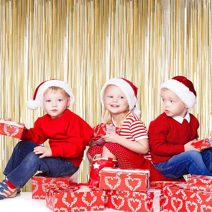 Sumind 4 Packs Metallic Tinsel Foil Curtains Backdrop Door Fringe Curtains Photo Booth Backdrops for Christmas New Year Wedding Graduation Birthday Disco Party Favor Decorations